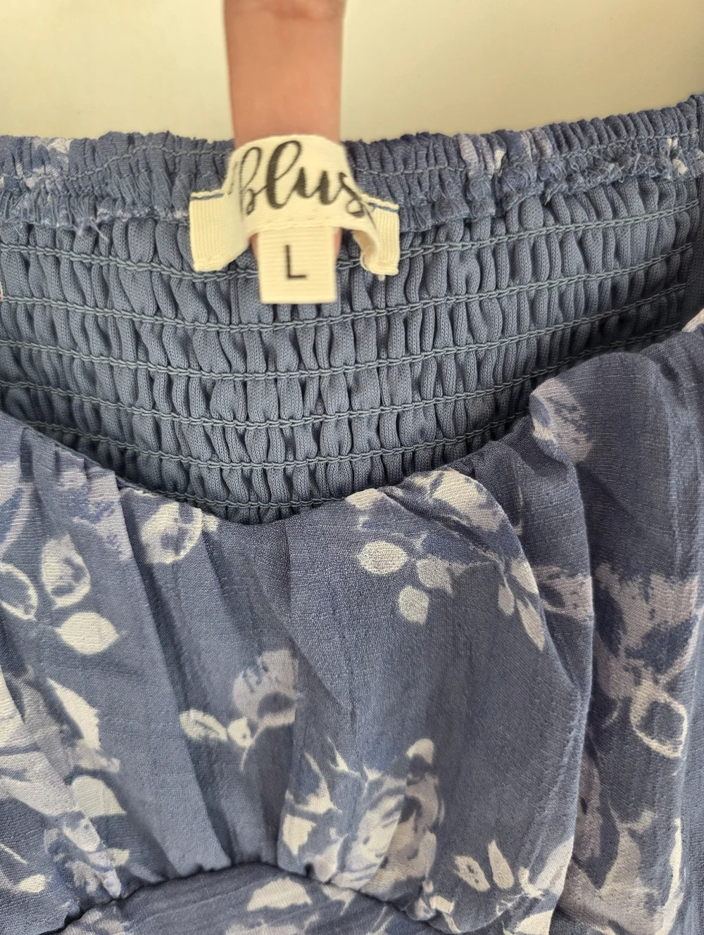Blush Floral Mini Dress Puff Sleeves Tiered Skirt Blue Size Large